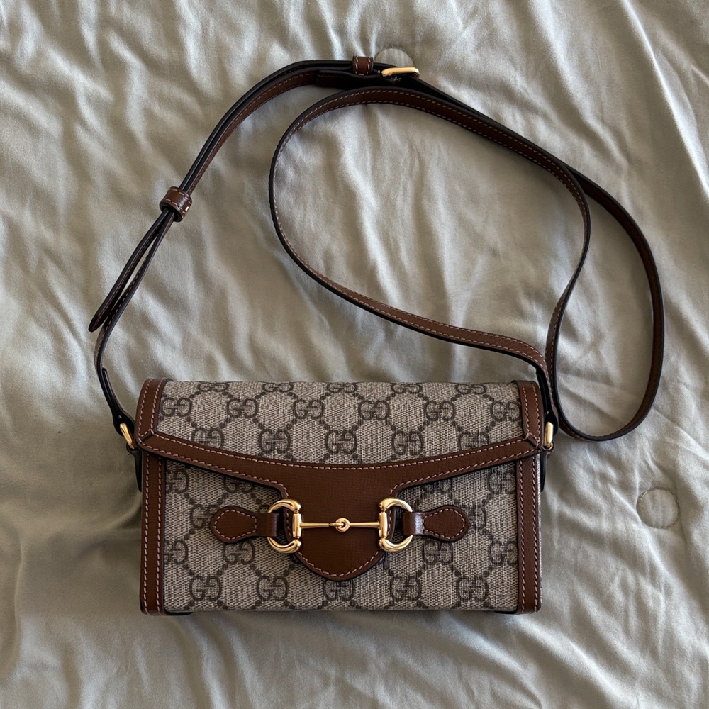 EUC - Gucci 1955 Mini Horsebit Bag Crossbody in Beige/GG Canvas